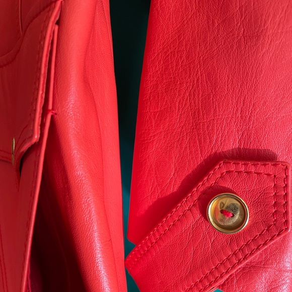 Leda Spain by Gropper Tangerine Leather Trench Coat with Gold Tone Accents - Picture 13 of 16